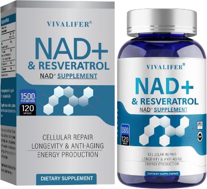 Picture of NAD+ Supplement 1500 mg - 120 Capsules High Purity NAD+ & Resveratrol, NMN Supplement Alternative for Anti-Aging, Antioxidant Support, Energy & Focus Boost