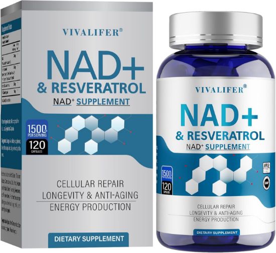 Picture of NAD+ Supplement 1500 mg - 120 Capsules High Purity NAD+ & Resveratrol, NMN Supplement Alternative for Anti-Aging, Antioxidant Support, Energy & Focus Boost